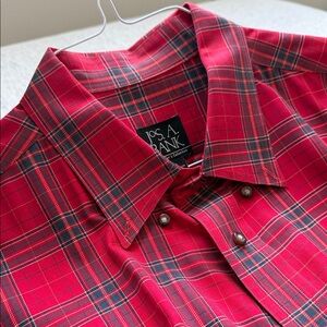 Jos. A. Bank Red and Green Plaid Casual Shirt